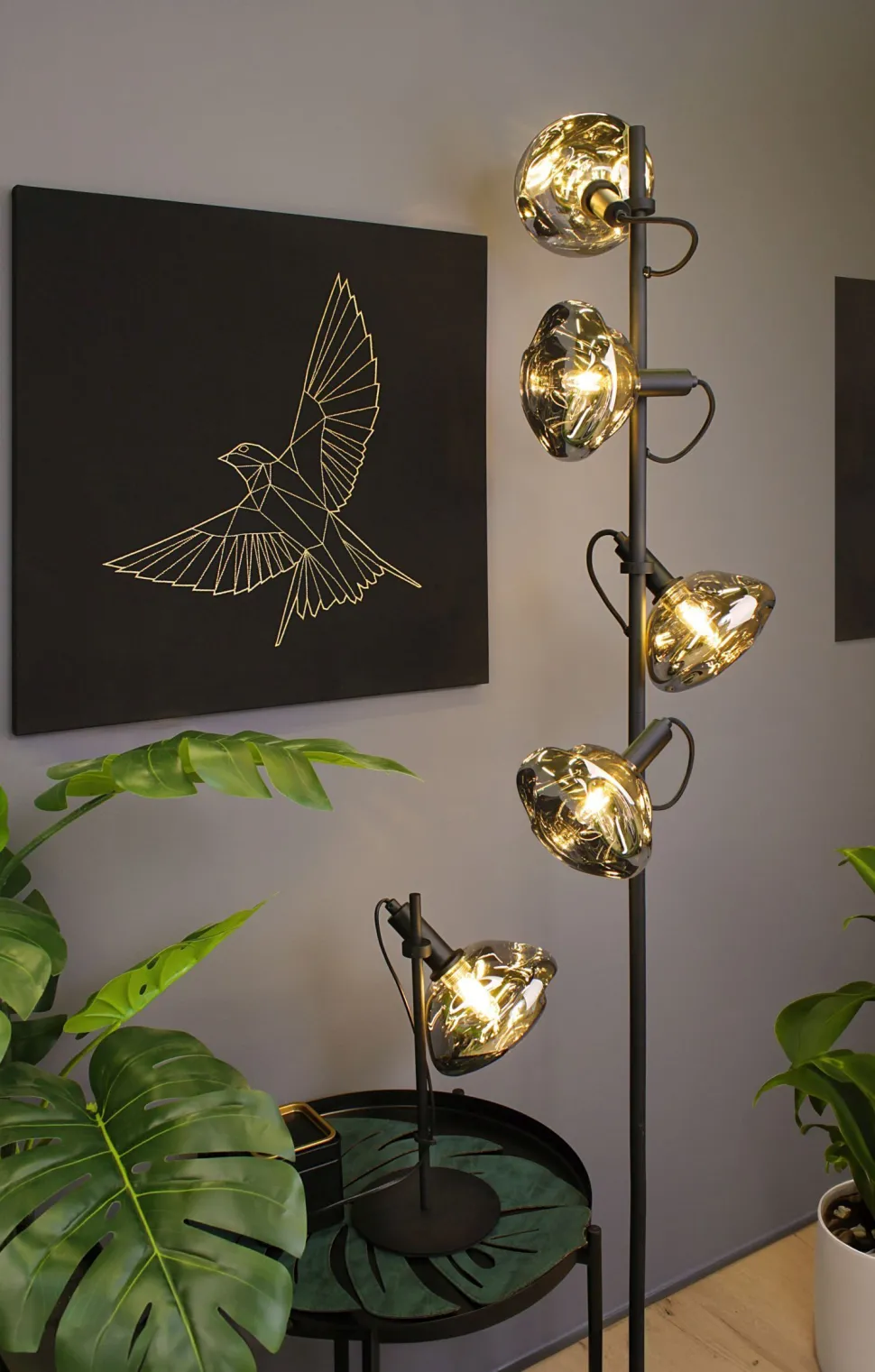 Flexible Tischlampe Glas E14 35,3 cm Schwarz Rauchgrau