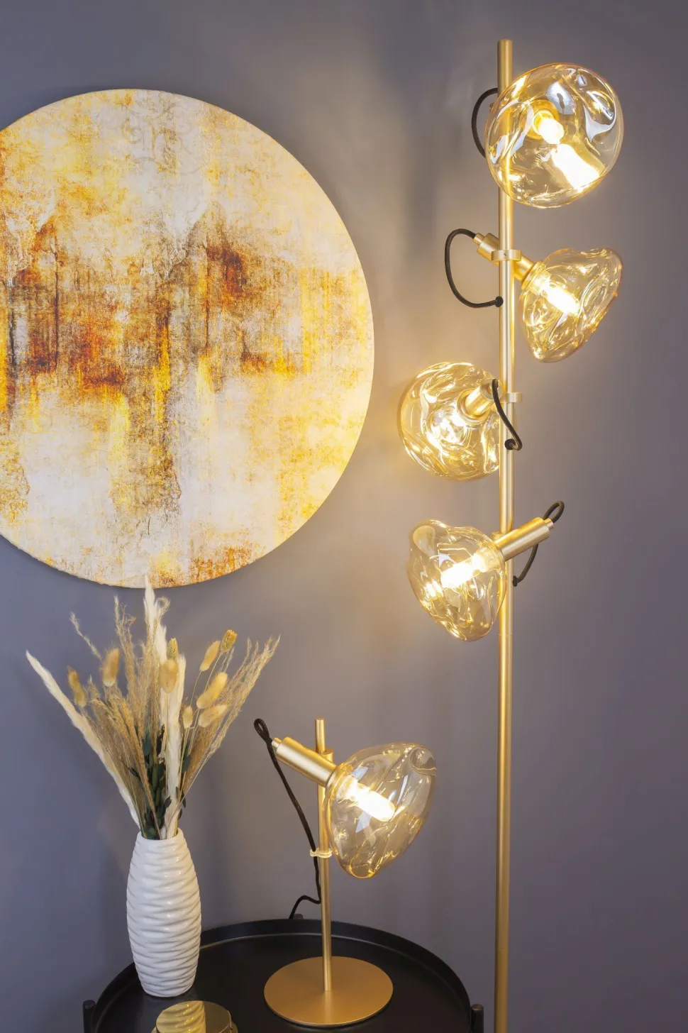 Flexible Tischleuchte Glasschirm 35,3 cm Gold Bernstein