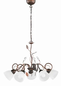 Florale Hängeleuchte Metall Glas 5-flammig Rost Antik