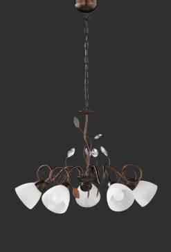 Florale Hängeleuchte Metall Glas 5-flammig Rost Antik