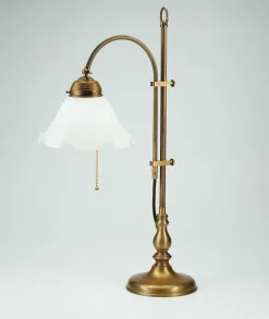 Florale Tischlampe Premium Messing Glas E27 Zugschalter