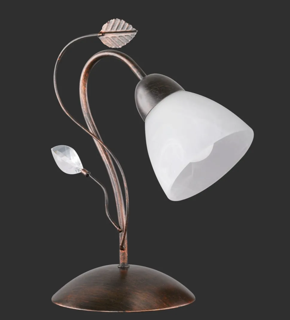 Florale Tischleuchte Metall Glas E14 32 cm Rost Antik