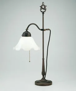 Florale Tischleuchte mit Zugschalter Messing Glas 63 cm