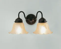 Florale Wandlampe Glas Messing E27 Antik Champagner