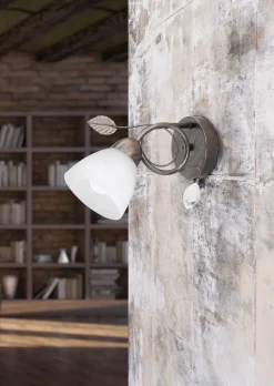 Florale Wandlampe Metall Glas E14 H:21,5 cm Rost Antik