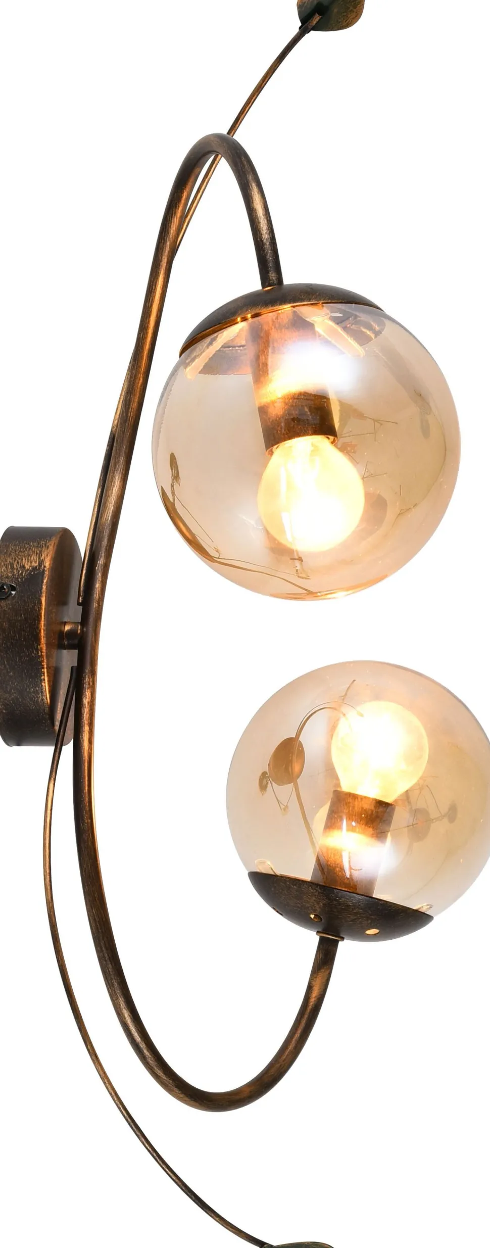 Florale Wandlampe Rauchglas Metall H: 65 cm Shabby 2x E14