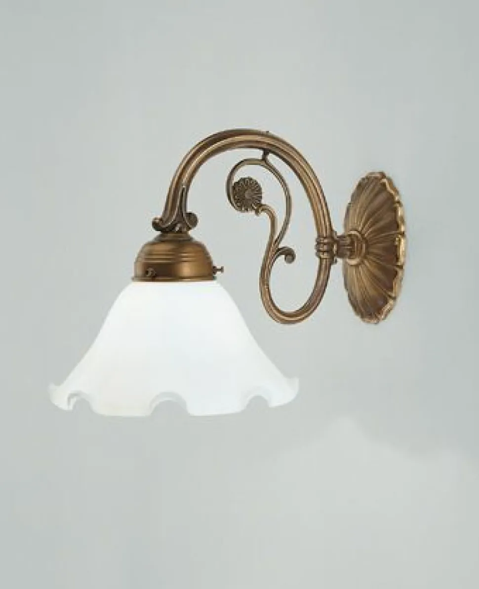 Florale Wandleuchte Echt-Messing Glas Blüte E27 T:32 cm