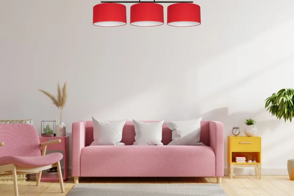 Gemütliche Deckenleuchte Stoff Schwarz Rot E27 100 cm