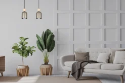 Gemütliche Hängelampe Champagner Metall Holz E27 46 cm