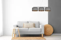 Gemütliche Hängelampe Stoff Grau Gold E27 100 cm lang