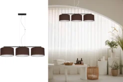 Gemütliche Hängelampe Stoff Schwarz Braun E27 L:100 cm