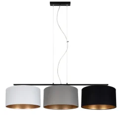 Gemütliche Hängelampe Stoff Weiß Grau Schwarz 3-flammig