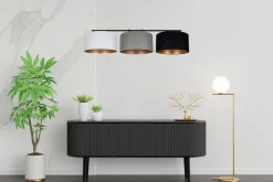 Gemütliche Hängelampe Stoff Weiß Grau Schwarz 3-flammig