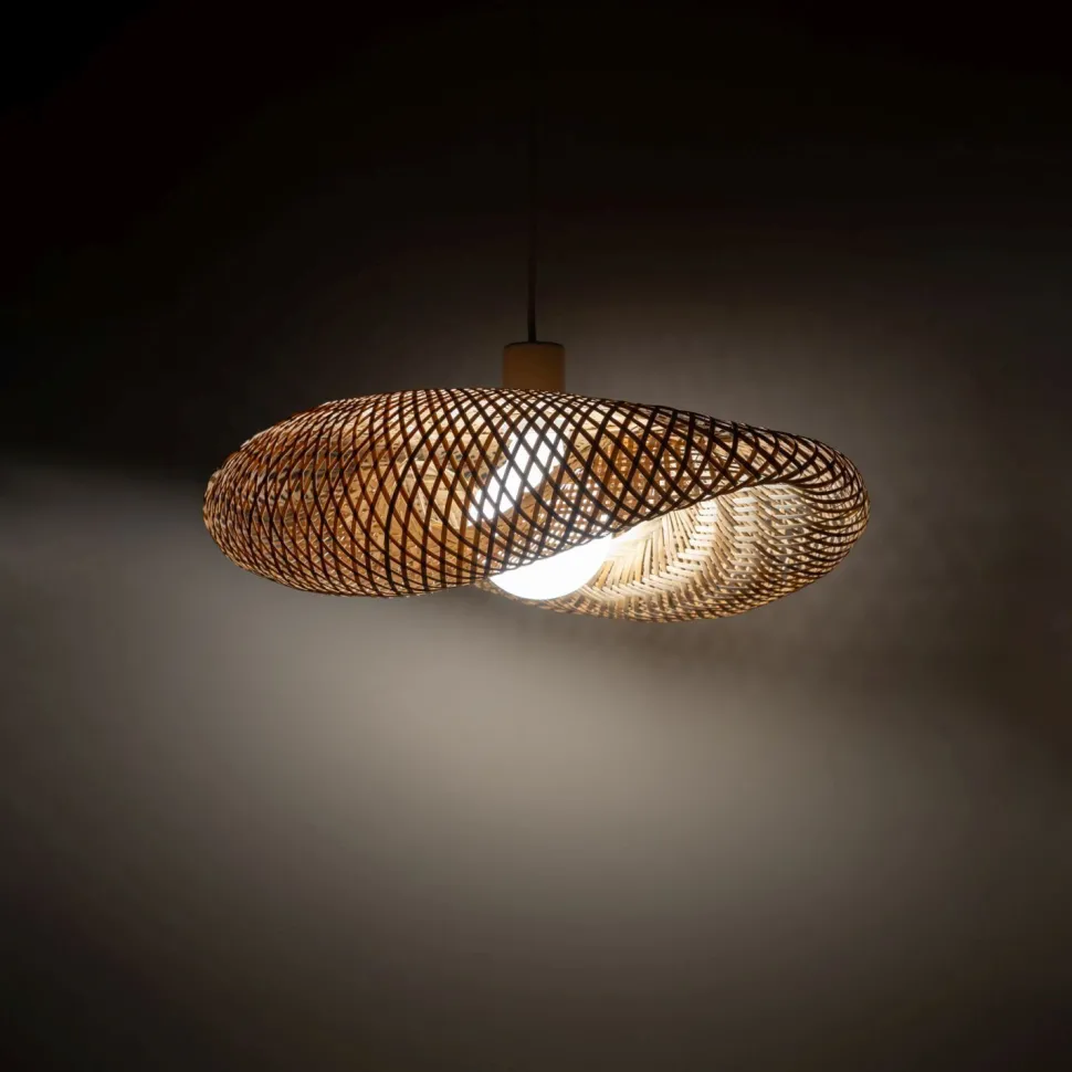 Gemütliche Pendelleuchte Bambus Holz E27 L:50 cm groß