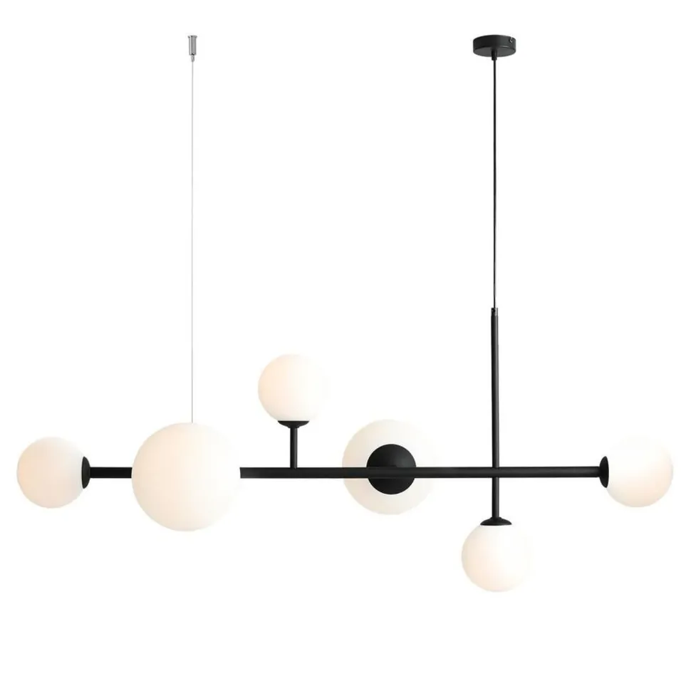 Gemütliche Pendelleuchte Schwarz Glas Kugel 130 cm lang