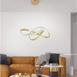 Geschwungene LED Pendelleuchte in Gold 30 W dimmbar