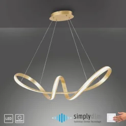 Geschwungene LED Pendelleuchte in Gold L:91 cm dimmbar