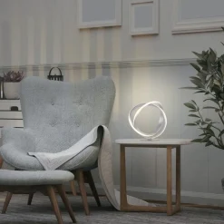 Geschwungene LED Tischlampe in Silber Metall dimmbar