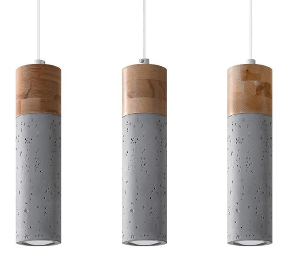 Graue Hängelampe 3-flammig Beton Holz verstellbar GU10