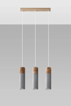 Graue Hängelampe 3-flammig Beton Holz verstellbar GU10