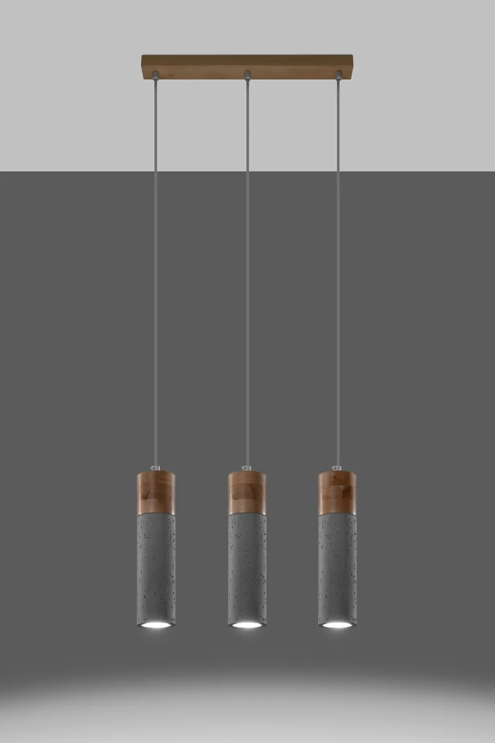 Graue Hängelampe 3-flammig Beton Holz verstellbar GU10