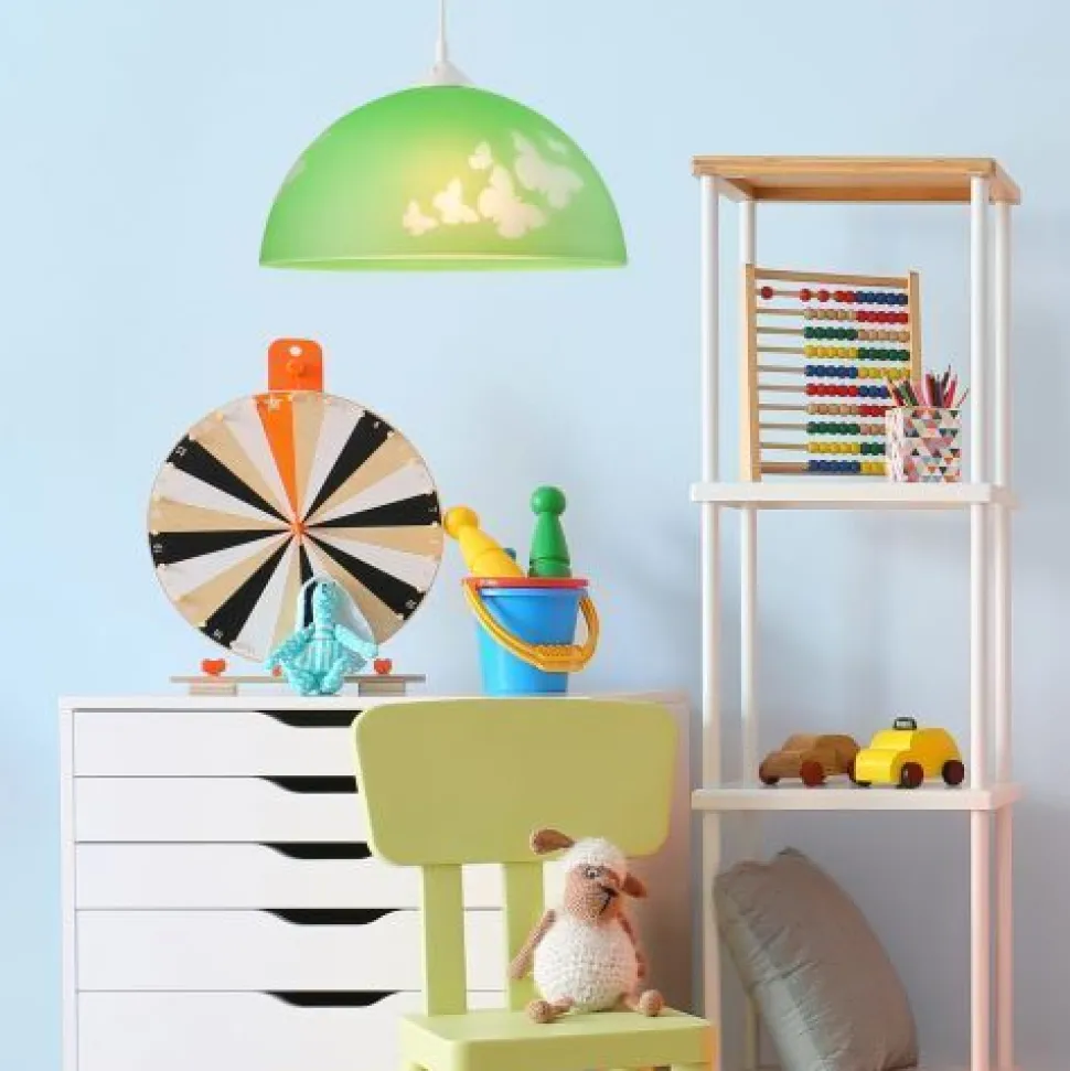 Grüne Kinderzimmerlampe rund Mädchen farbenfroh