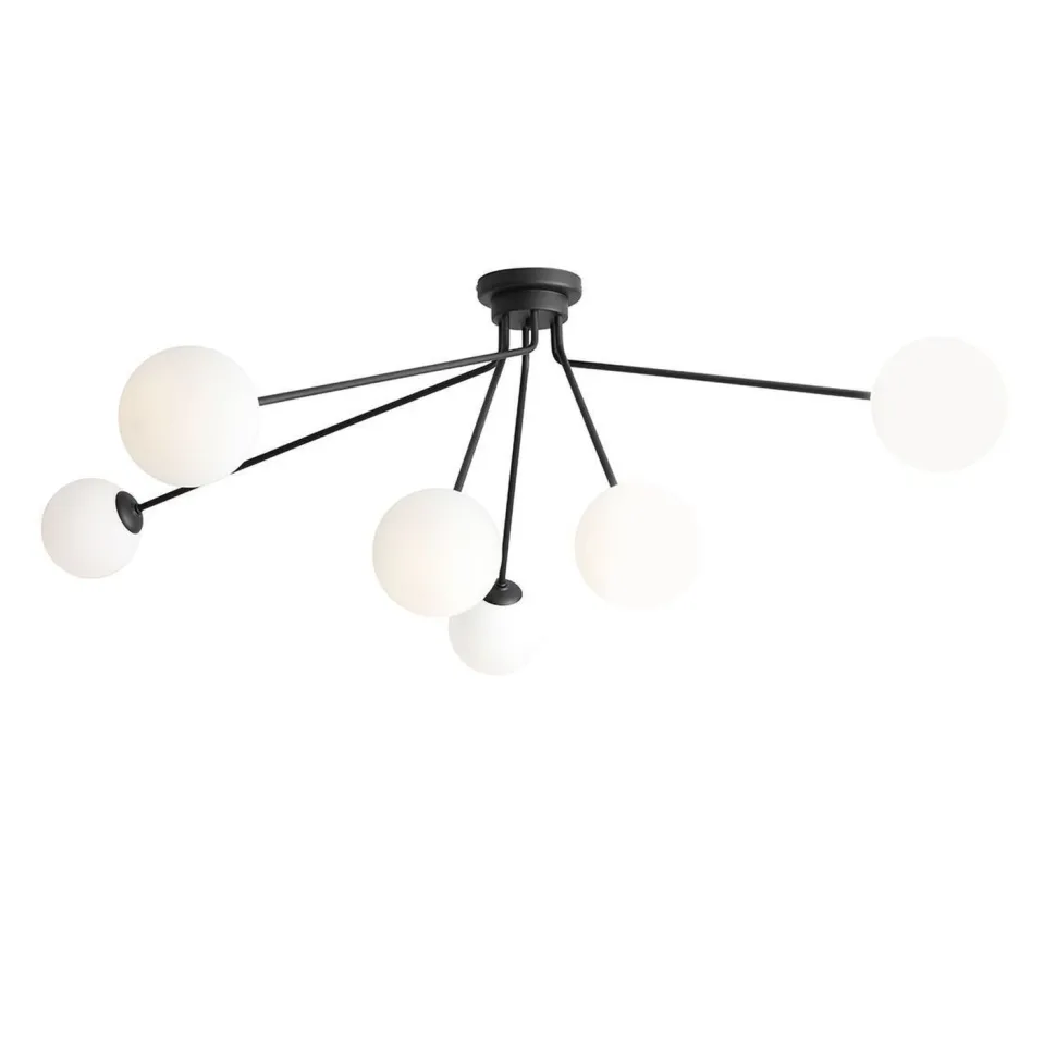 Große Deckenlampe Glas Metall Schwarz L:123 cm 6-flammig