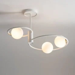 Große Deckenleuchte Weiß Metall Glas B:64 cm G9 Modern