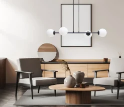 Große Hängelampe blendarm Glas Metall 85 cm E27 Schwarz