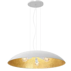 Große Hängelampe Stoff E27 Weiß Gold Ø100 cm rund