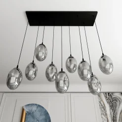 Große Hängeleuchte Glas Schirme9x E14 100 cm dekorativ