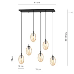 Große Hängeleuchte Glas 6x E14 70 cm länglich CARLU