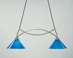 Große Hängeleuchte Messing Glas Nickel Blau E27 92 cm