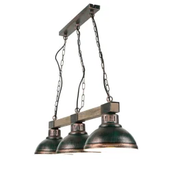 Große Pendelleuchte 3-flmg mit Holz Vintage HAKON