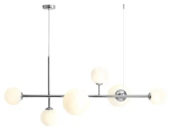 Große Pendelleuchte Glas Metall Chrom Weiß 130 cm lang