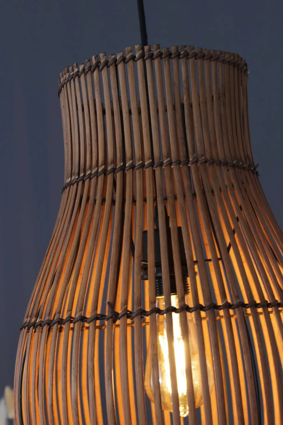 Hängelampe Bambus Natur Schwarz rund Ø30 cm E27 Modern