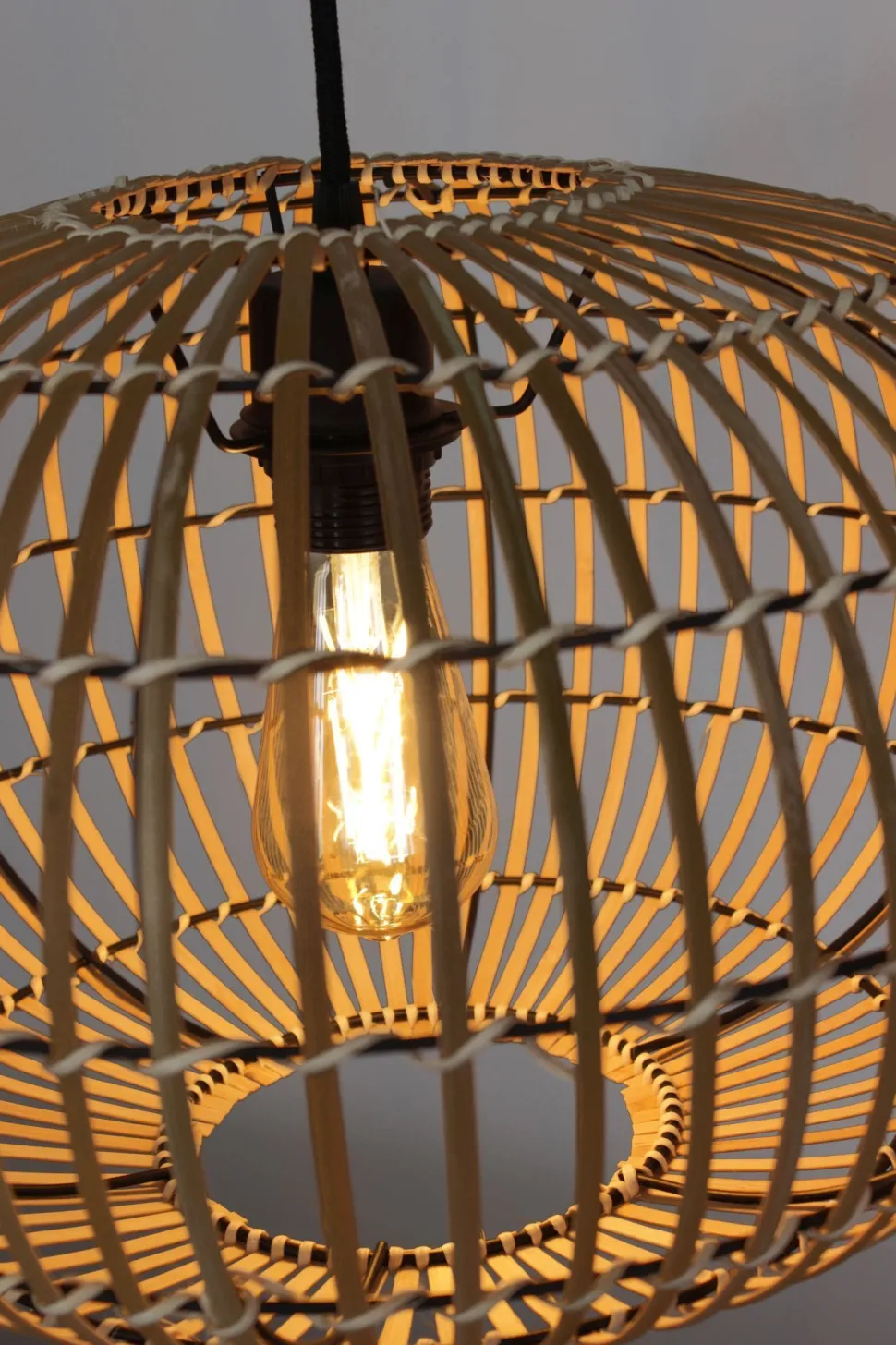 Hängelampe Bambus Natur Schwarz rund Ø40 cm E27 Modern