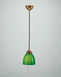 Hängelampe Berliner Messing Glas Grün Schalter Ø15 cm