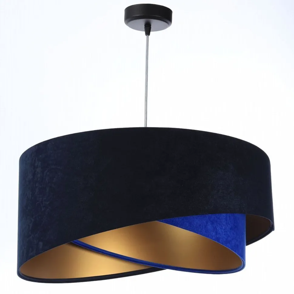 Hängelampe Blau Gold E27 Ø 50 cm Stoff Schirm Veloursoptik