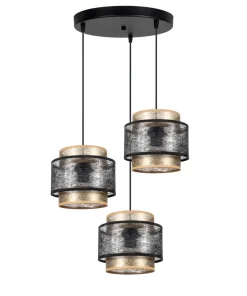 Hängelampe blendarm Schwarz Gold E27 Stoff Ø38 cm rund