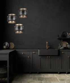 Hängelampe blendarm Schwarz Gold E27 Stoff Ø38 cm rund