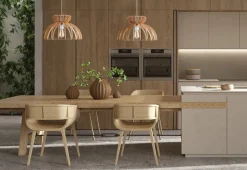 Hängelampe E27 Ø 48 cm Weiß Natur Holz Schirm natürlich