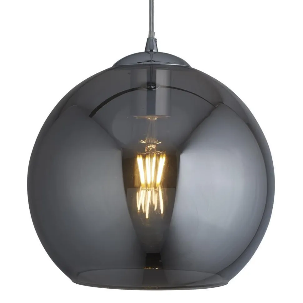 Hängelampe E27 D: 25 cm Chrom Rauchgrau Glas Metall