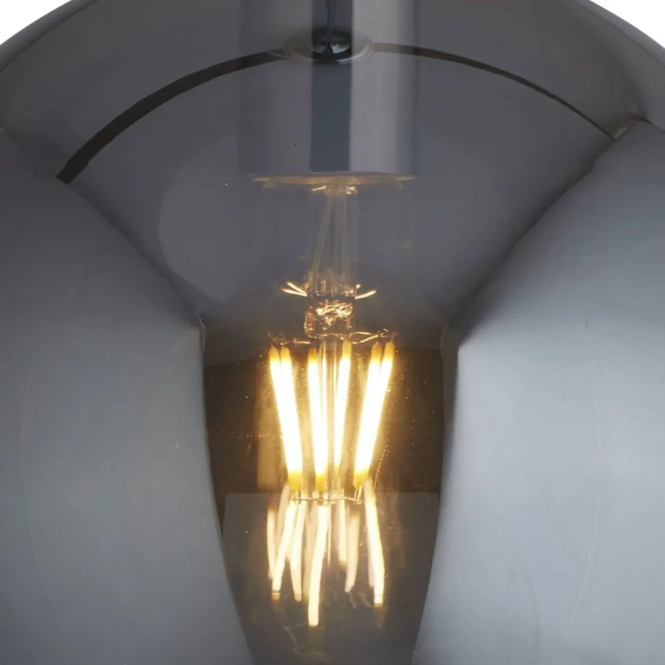 Hängelampe E27 D: 25 cm Chrom Rauchgrau Glas Metall