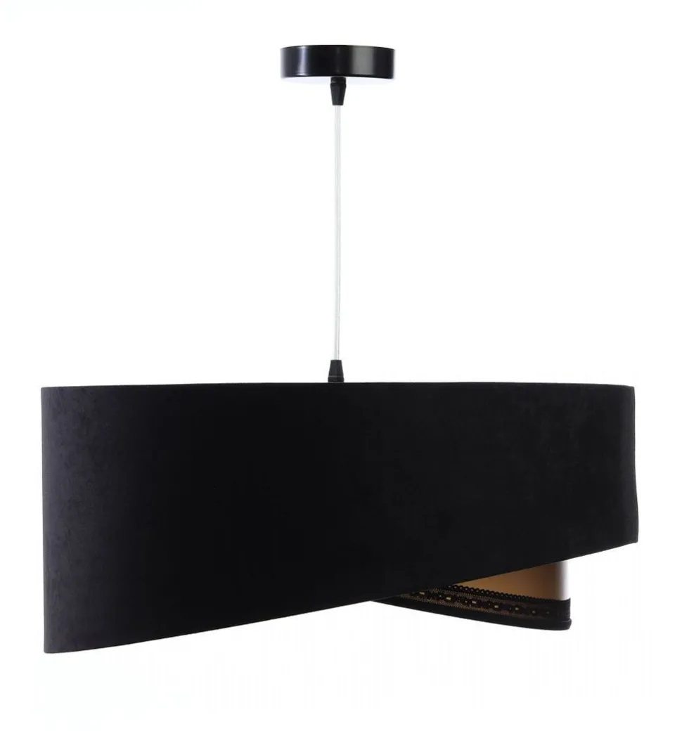 Hängelampe E27 rund Ø 50 cm Schwarz Gold Stoff Spitze Modern