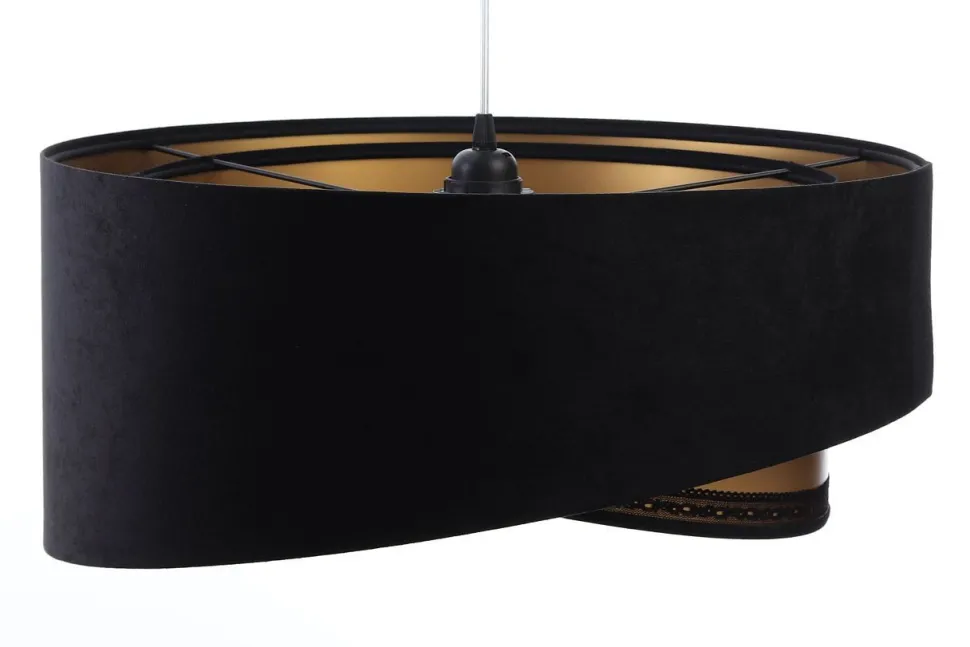 Hängelampe E27 rund Ø 50 cm Schwarz Gold Stoff Spitze Modern