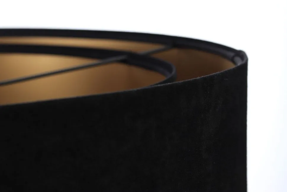 Hängelampe E27 rund Ø 50 cm Schwarz Gold Stoff Spitze Modern