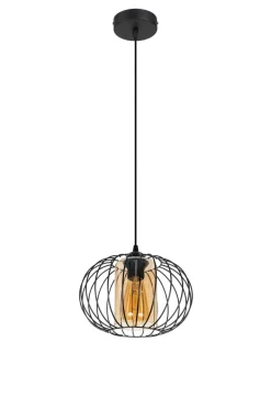 Hängelampe E27 rund Ø25 cm Schwarz Honig blendarm Retro