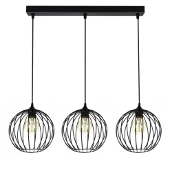 Hängelampe E27 Schwarz Metall 3-flammig L:70 cm Draht