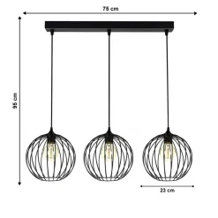 Hängelampe E27 Schwarz Metall 3-flammig L:70 cm Draht